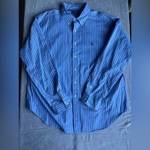 Ralph Lauren Men’s Blue Striped, 100% Cotton Long Sleeve Button Up Shirt 2XL